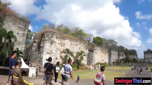 Crowd at Bali temple ruins vacation trip before home sex