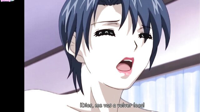 Blue-haired anime MILF moaning in ecstasy, explicit hentai closeup