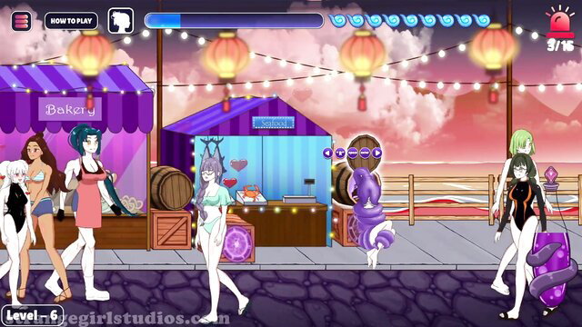 Night market hentai girls in skimpy outfits walking beachside