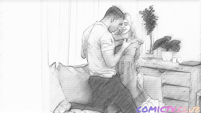 Hot couple embracing intimately in dress by window