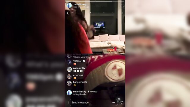 Hot black girl twerks in red dress flashing tits on IG live