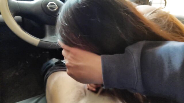 Stepdad catches stepdaughter sucking cock in car amateur blowjob