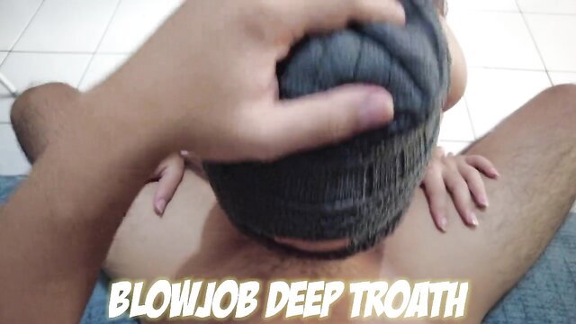 Amateur Indo girl deepthroats cock intensely in closeup blowjob