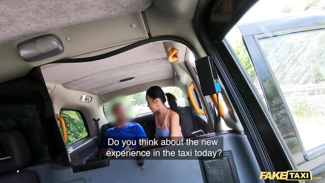 Asia Vargas pretty Asian in taxi, sexy tank top, hot body closeup