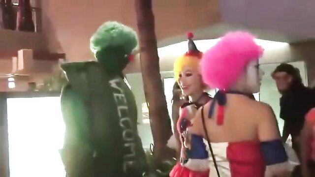 Flat Matt Halloween trampling in sexy clown costumes