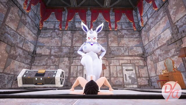 Anthro Sylveon dominating nude man on knees in Palworld NSFW mod
