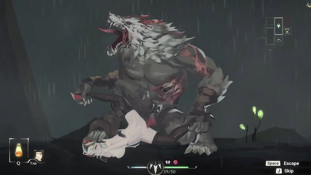 Low-poly werewolf monster raping white sneakers girl in rain, ThornSin bad ending