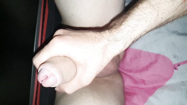 Man's hand stroking hard cock closeup in slow-motion amateur solo