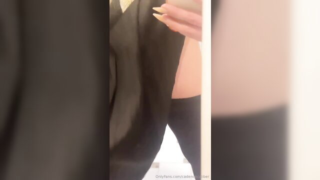 Cadence Caliber upskirt tease in black dress long nails big dick hint