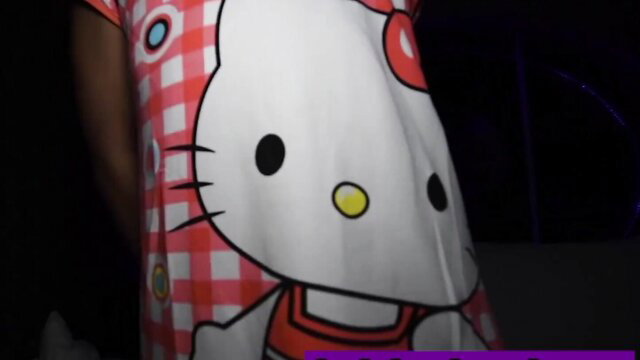 Slender ladyboy in Hello Kitty dress closeup, adult video thumbnail