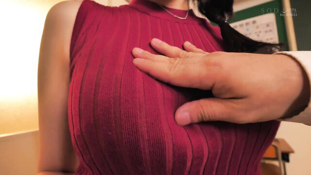Rei Kamiki groped in tight red sweater JAV thumbnail