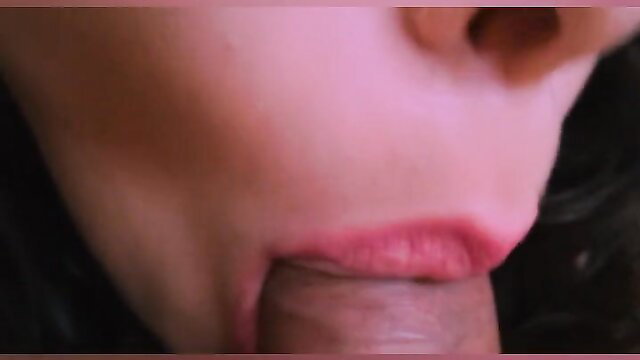 Closeup of woman eagerly sucking thick cock, loving cum in mouth