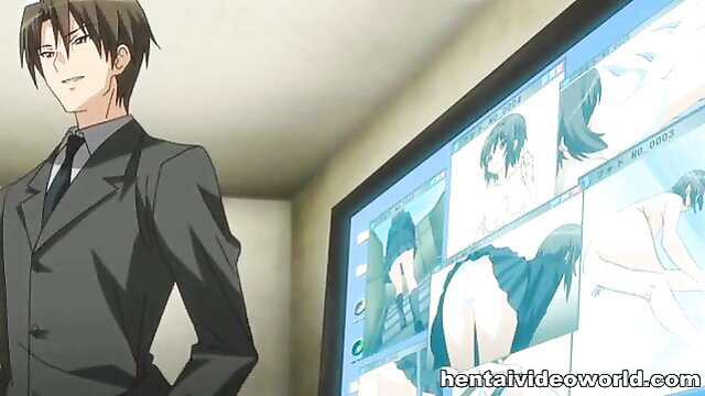 Suited anime man views hentai office orgy thumbnails
