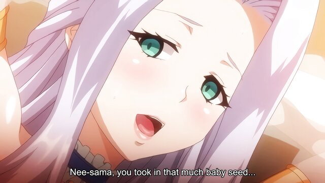 Purple-haired anime princess with massive tits covered in thick cumshot closeup