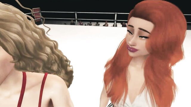 Blonde and redhead babes with big asses in wrestling ring