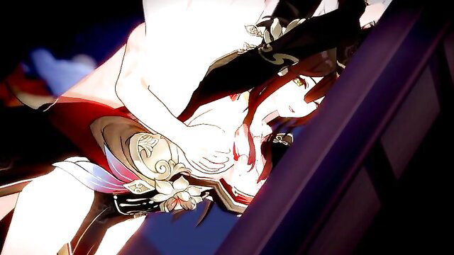 Anime JAV hentai girl groped in sexy red lingerie by mysterious hand