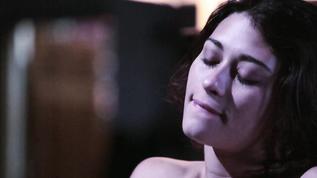 Raven Rockette topless solo, curvy beauty eyes closed ecstasy