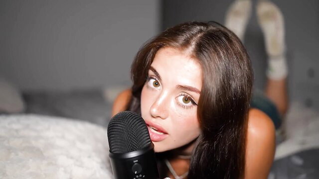 Emily Black ASMR dirty socks tease with mic on bed, first time