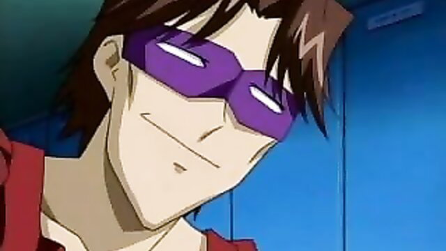 Anime guy in purple shades smirking in JAV bondage thumbnail