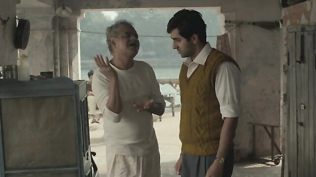 Indian older daddy chats with young twink son in vintage vests