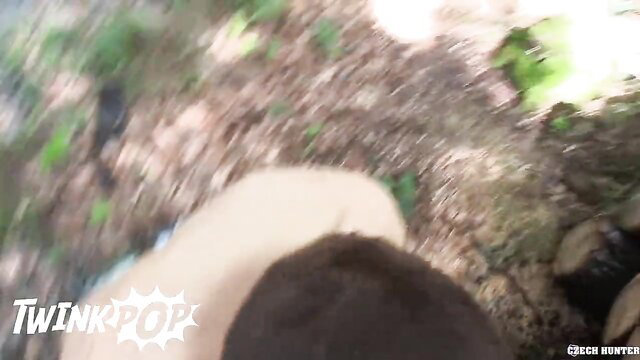 POV outdoor twink hunt in woods, Czech Hunter fucks guy for cash