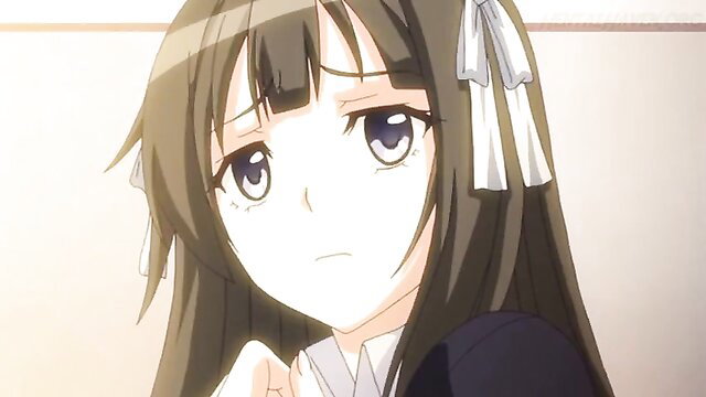 Cute Japanese schoolgirl with brown hair and ribbon, sad eyes in JAV thumbnail
