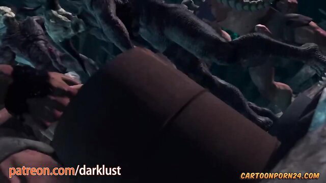 Sexy woman gangbanged by horny monsters in wild cartoon orgy