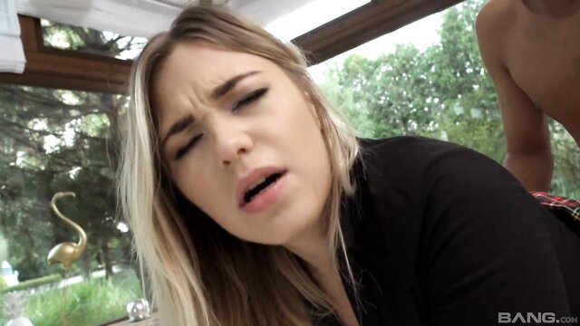 Blonde college girl Selvaggia fucked doggy style on sofa