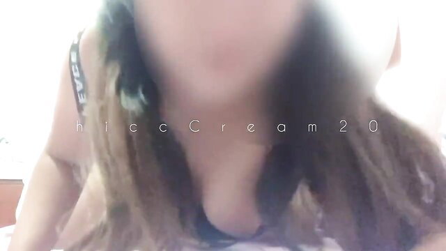 ThiccCream20 closeup cleavage in black bra, amateur step sis tease