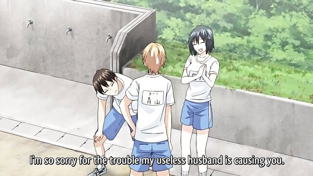Anime JAV wife apologizes for useless husband in swimsuits