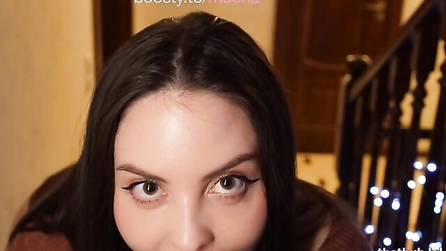 Moona ASMR blowjob POV closeup with seductive eyes and glossy lips