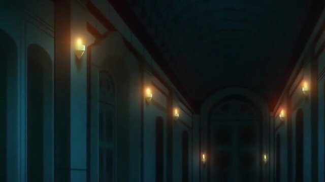 Dark candlelit hentai hallway, eerie blue tones, Pure Pure Pero Pero Princess queen vibe