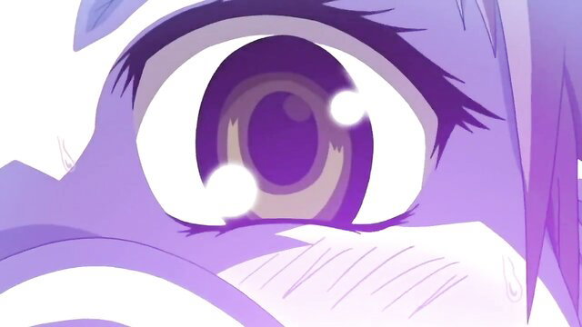 TSF Monogatari hentai closeup of purple anime girl's ecstatic eye