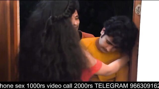 Indian homemade couple embrace passionately at door, amateur desi sex tease