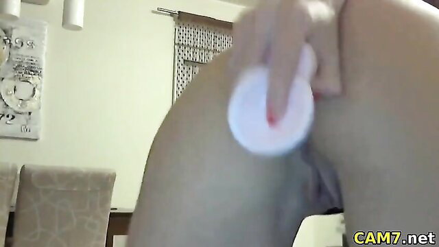 Nerdy MILF wiping thigh near pussy in solo tease