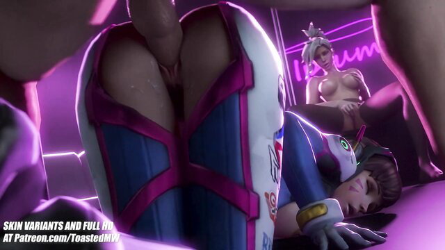 Dva & Mercy Overwatch skins fucked hard in nightclub threesome