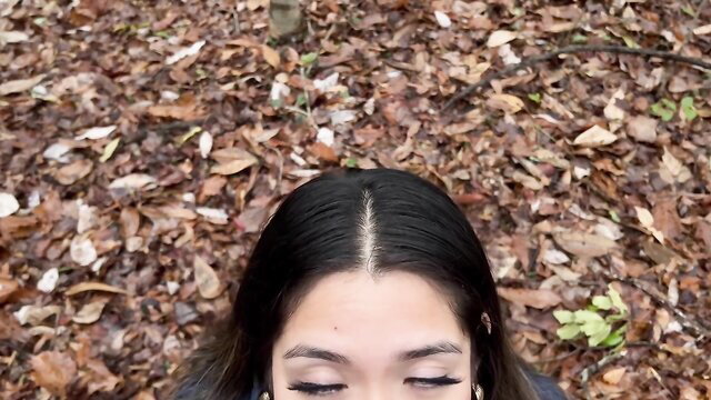 Janeth ASMR closeup in woods, sexy eyes and dark hair on forest floor