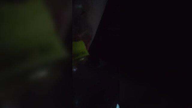 Lonely man licks water bottle sensually in amateur ASMR solo vid