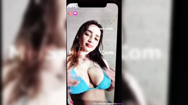 Aditi Mistry hot blue bikini pool tease, big tits closeup