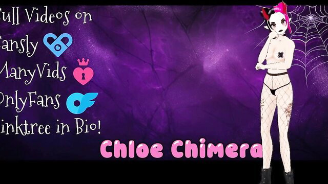 Chloe Chimera trans e-girl in fishnets poses seductively