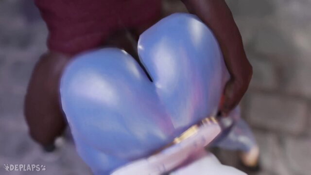 Chun-Li blacked parody with massive blue ass grabbed, DePlaps style