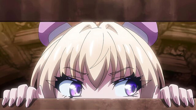 Blonde anime bunny girl peeking with wide purple eyes from Yuusha-hime Miria Ep.3