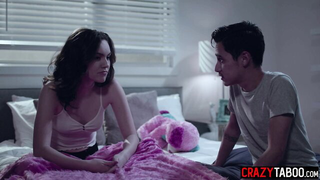 Freya Parker in lingerie on bed with man at sleepover - Pure Taboo