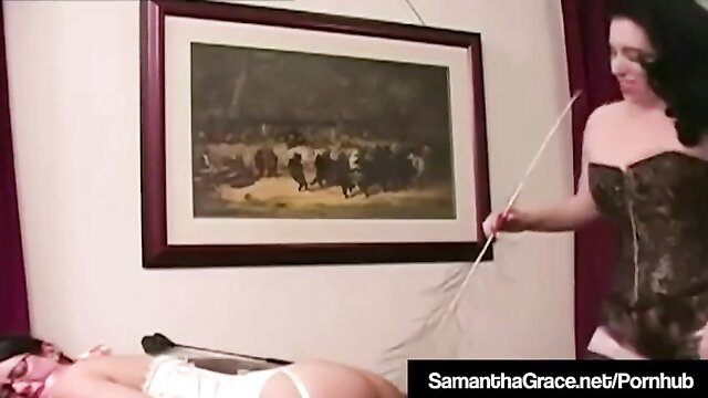 Dom Samantha Grace whips bound Penny Barber ballerina in lingerie