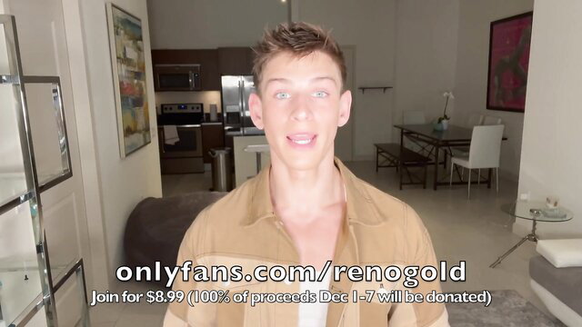 Reno Gold smiling in open shirt, 89% OnlyFans proceeds to HIV/AIDS Dec 1-7