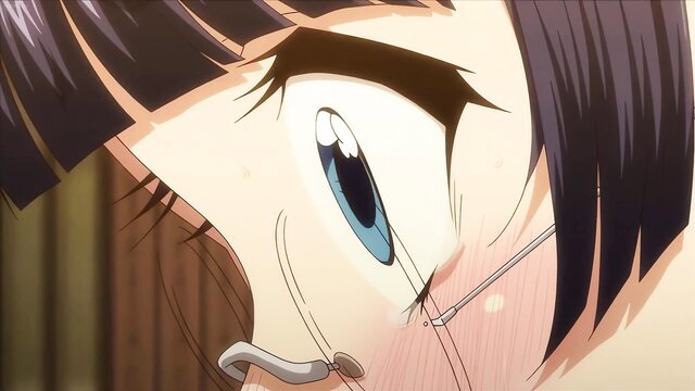 Closeup of Japanese JAV girl's blue eyes, glasses and blush in Aoharu Snatch 1