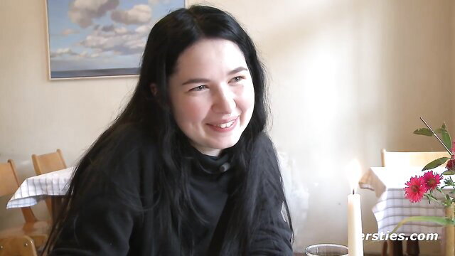 Sexy Sonja smiling in black top, Ersties solo tease