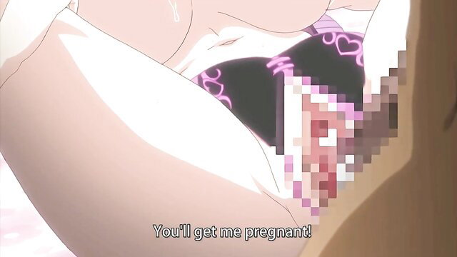 Hentai anime girl in lingerie begs 'You'll get me pregnant' during creampie sex