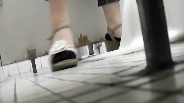 Voyeur Asian woman squatting in toilet pissing defecation closeup