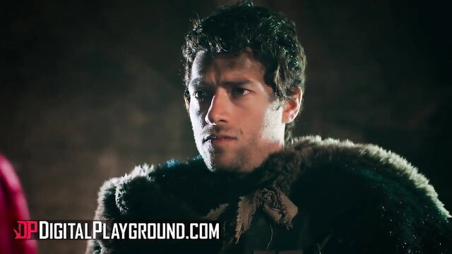 Handsome curly-haired hunk in fur cloak from Rebecca More gangbang